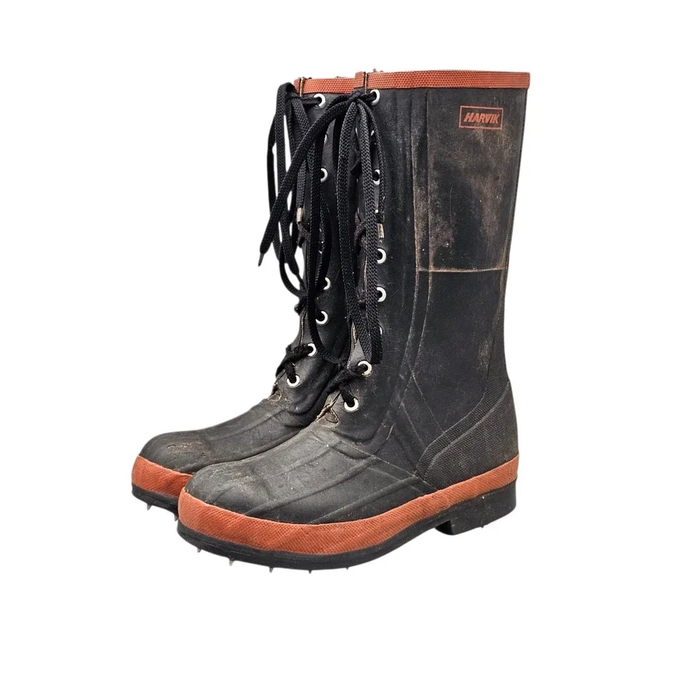 Harvik Men's Size 8 M Boots Logging Spiked Forestry Rubber Boots W Champ Caulks